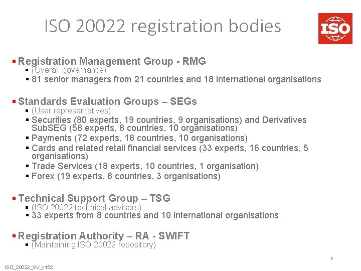 ISO 20022 registration bodies § Registration Management Group - RMG § (Overall governance) §