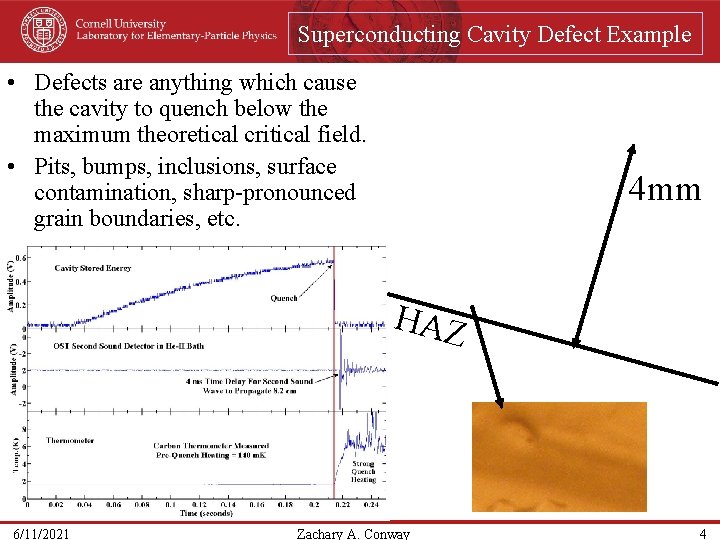 Superconducting Cavity Defect Example • Defects are anything which cause the cavity to quench