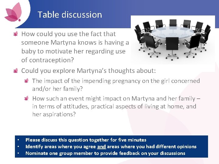 Table discussion How could you use the fact that someone Martyna knows is having