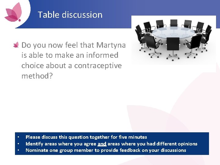 Table discussion Do you now feel that Martyna is able to make an informed