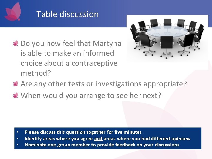 Table discussion Do you now feel that Martyna is able to make an informed