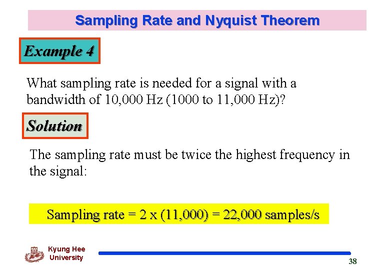 Sampling Rate and Nyquist Theorem Example 4 What sampling rate is needed for a