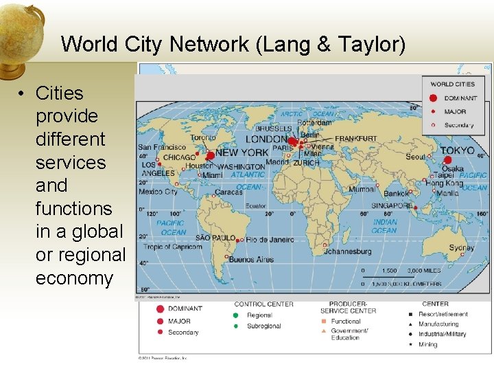 World City Network (Lang & Taylor) • Cities provide different services and functions in