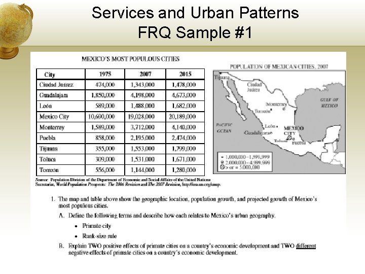 Services and Urban Patterns FRQ Sample #1 