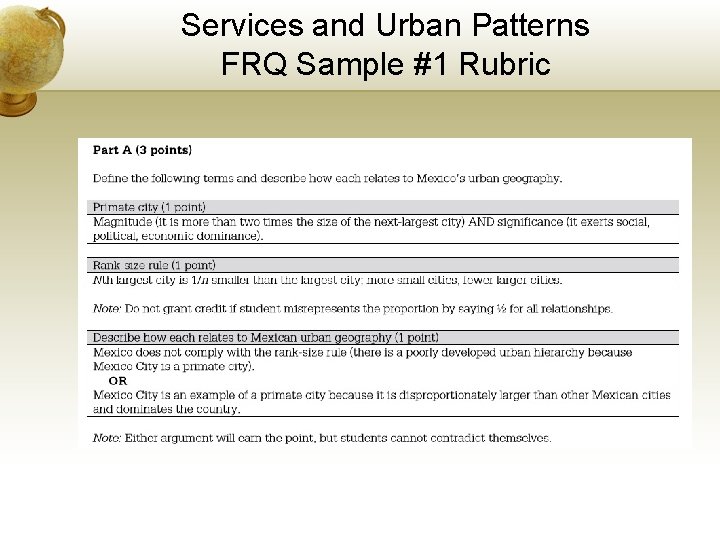 Services and Urban Patterns FRQ Sample #1 Rubric 