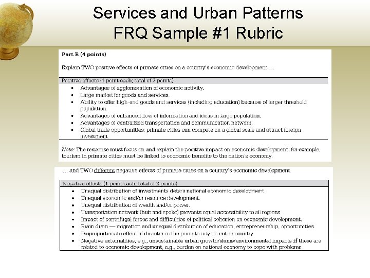 Services and Urban Patterns FRQ Sample #1 Rubric 