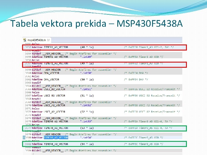 Tabela vektora prekida – MSP 430 F 5438 A 