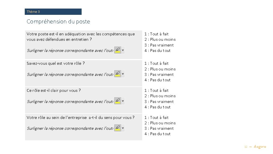 Thème 3 Compréhension du poste Votre poste est-il en adéquation avec les compétences que