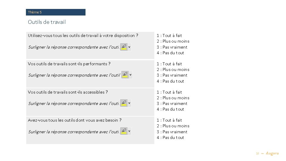 Thème 5 Outils de travail Utilisez-vous tous les outils de travail à votre disposition