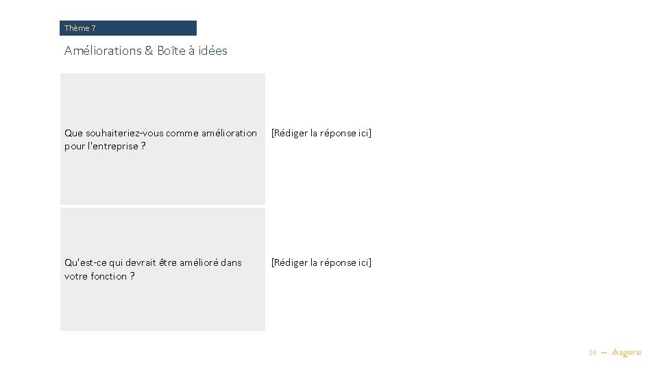 Thème 7 Améliorations & Boîte à idées Que souhaiteriez-vous comme amélioration pour l'entreprise ?