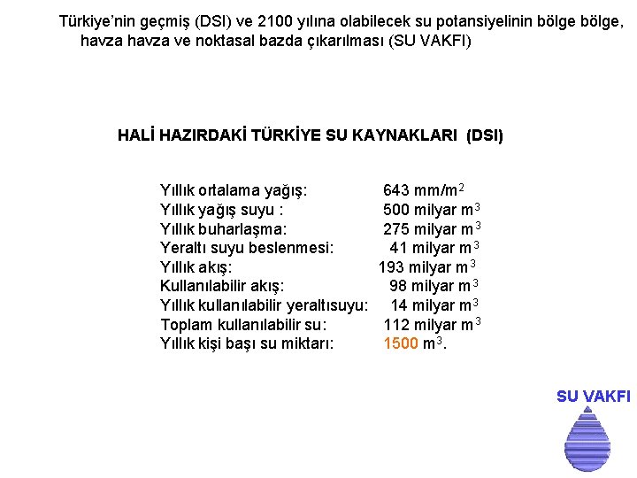 Türkiye’nin geçmiş (DSI) ve 2100 yılına olabilecek su potansiyelinin bölge, havza ve noktasal bazda