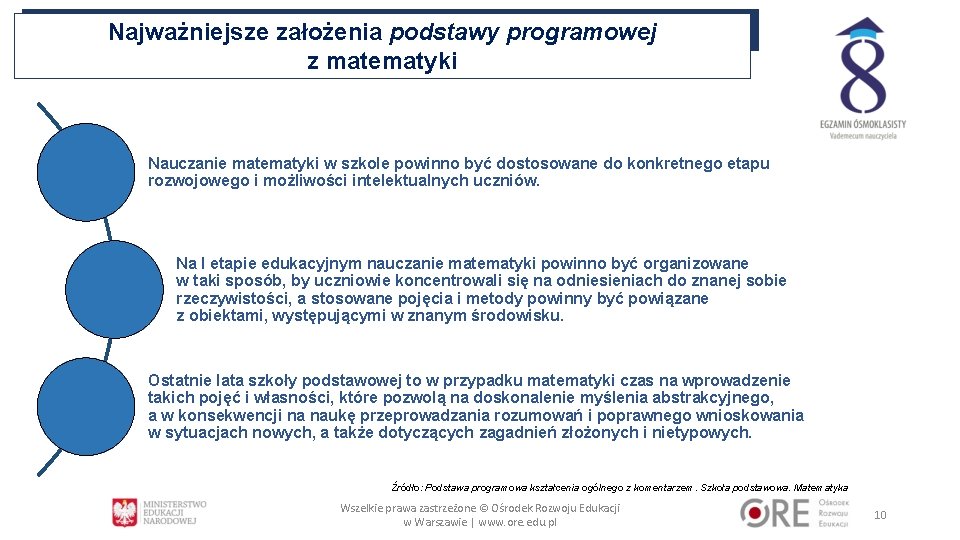 Najważniejsze założenia podstawy programowej z matematyki Nauczanie matematyki w szkole powinno być dostosowane do