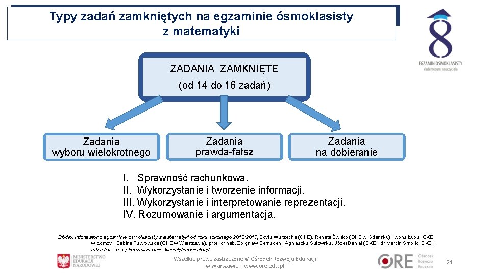 Typy zadań zamkniętych na egzaminie ósmoklasisty z matematyki ZADANIA ZAMKNIĘTE (od 14 do 16