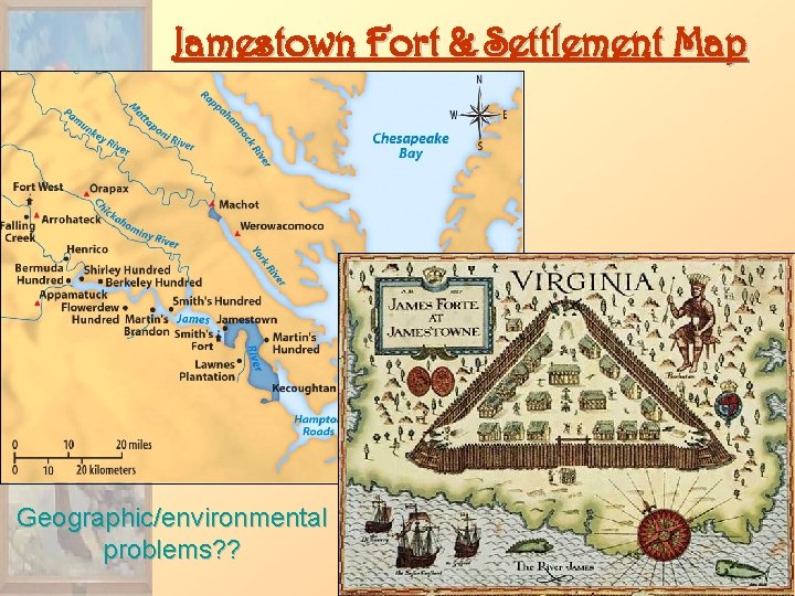 Jamestown Fort & Settlement Map Geographic/environmental problems? ? 