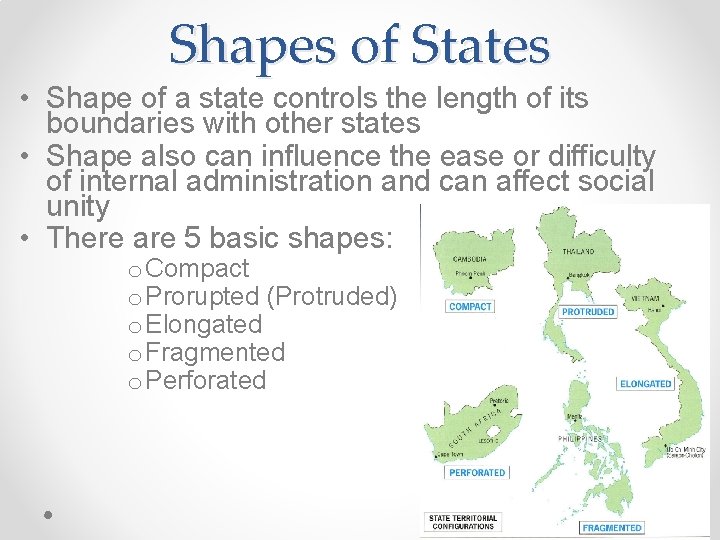 Shapes of States • Shape of a state controls the length of its boundaries