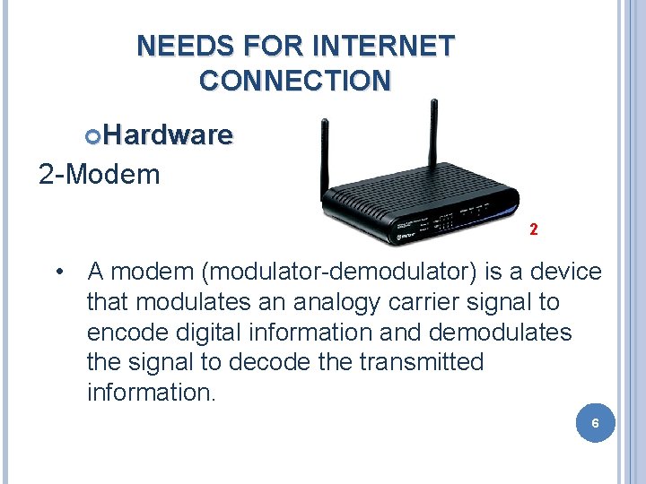Modem Acronym INTERNET COMMUNICATION 1 UNIT 2 Communication by Using