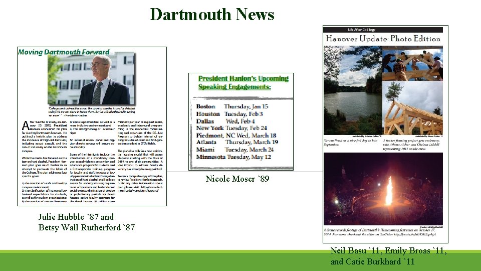 Dartmouth News Nicole Moser `89 Julie Hubble `87 and Betsy Wall Rutherford `87 Neil