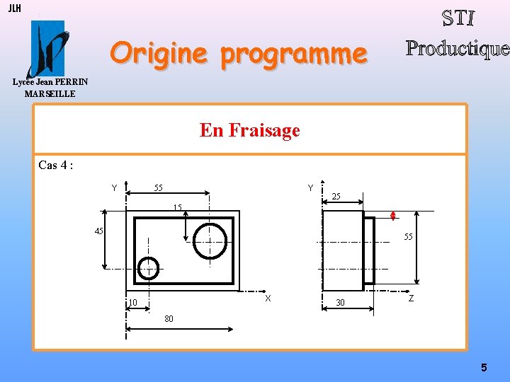 JLH Origine programme Lycée Jean PERRIN MARSEILLE En Fraisage Cas 4 : Y Y