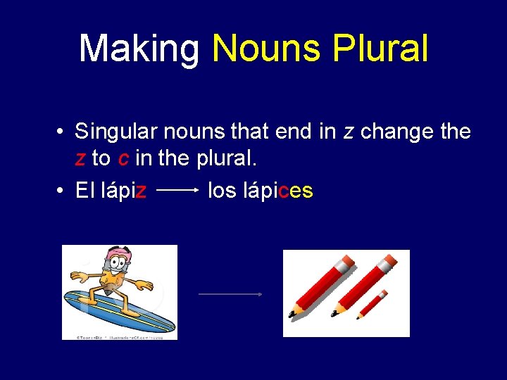 Making Nouns Plural • Singular nouns that end in z change the z to