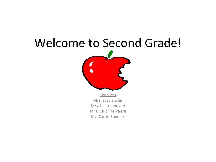 Welcome to Second Grade! Teachers Mrs. Stacie Eller Mrs. Leah Johnson Mrs. Caroline Pease