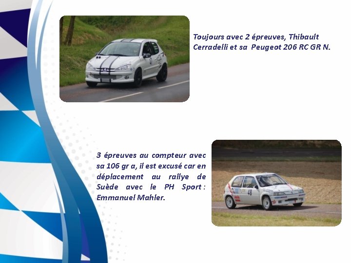 Toujours avec 2 épreuves, Thibault Cerradelli et sa Peugeot 206 RC GR N. 3