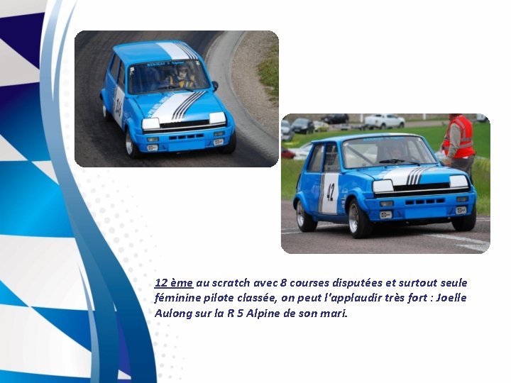 12 ème au scratch avec 8 courses disputées et surtout seule féminine pilote classée,