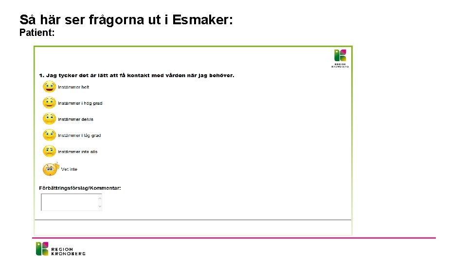 Så här ser frågorna ut i Esmaker: Patient: 