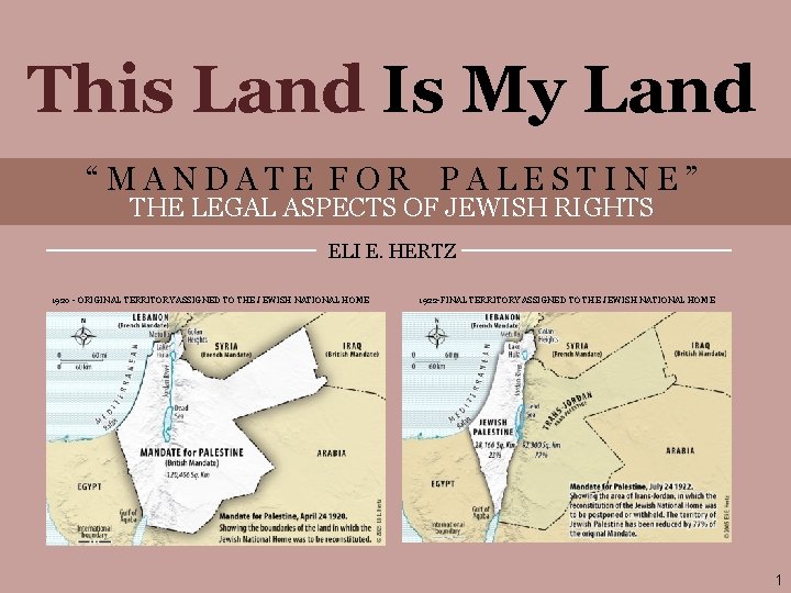 This Land Is My Land “MANDATE FOR PALESTINE” THE LEGAL ASPECTS OF JEWISH RIGHTS