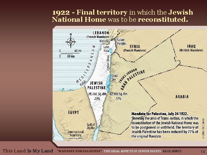 1922 - Final territory in which the Jewish National Home was to be reconstituted.