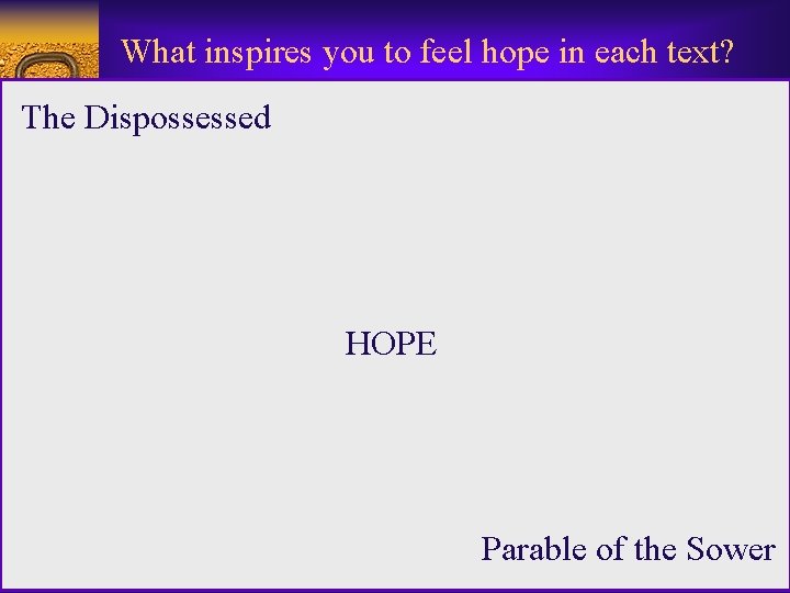 What inspires you to feel hope in each text? The Dispossessed HOPE Parable of