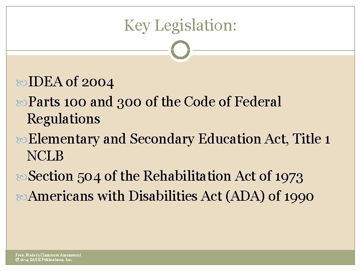 Key Legislation: IDEA of 2004 Parts 100 and 300 of the Code of Federal
