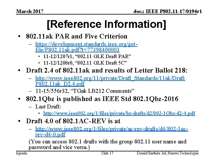 March 2017 doc. : IEEE P 802. 11 -17/0194 r 1 [Reference Information] •