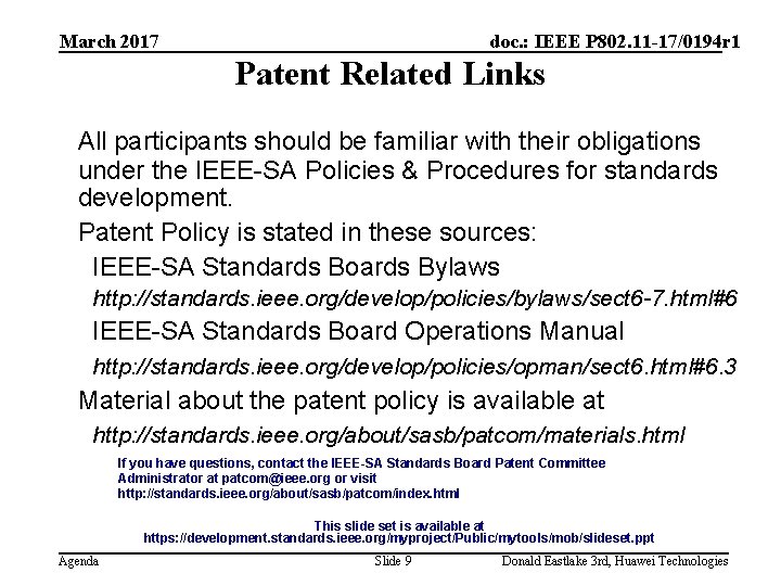 March 2017 doc. : IEEE P 802. 11 -17/0194 r 1 Patent Related Links