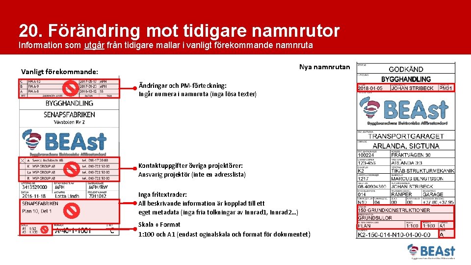 20. Förändring mot tidigare namnrutor Information som utgår från tidigare mallar i vanligt förekommande