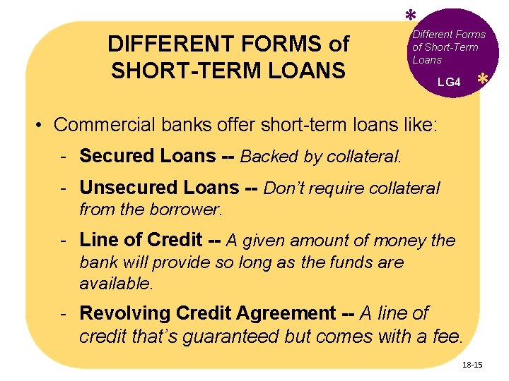 DIFFERENT FORMS of SHORT-TERM LOANS * Different Forms of Short-Term Loans * LG 4