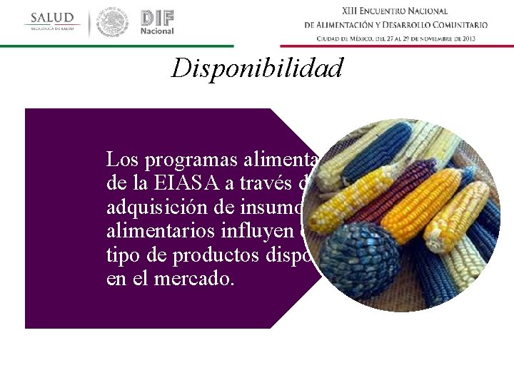 Disponibilidad Los programas alimentarios de la EIASA a través de la adquisición de insumos