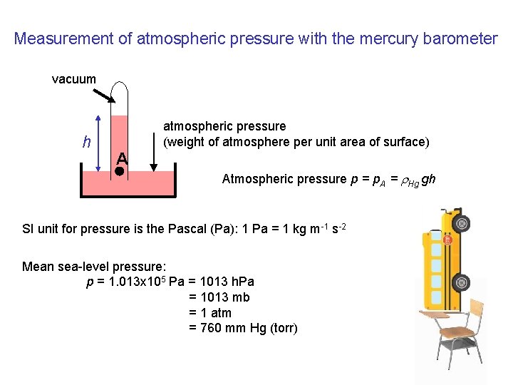 Measurement of atmospheric pressure with the mercury barometer vacuum h atmospheric pressure (weight of