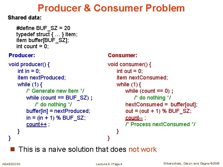 Producer & Consumer Problem Shared data: #define BUF_SZ = 20 typedef struct { …