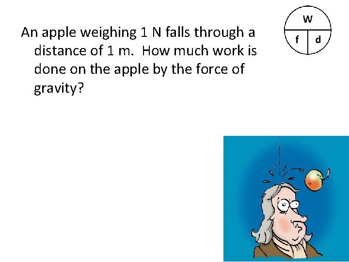 An apple weighing 1 N falls through a distance of 1 m. How much