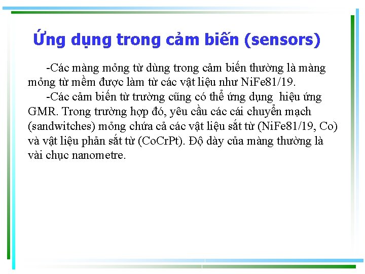 Ứng dụng trong cảm biến (sensors) -Các màng mỏng từ dùng trong cảm biến