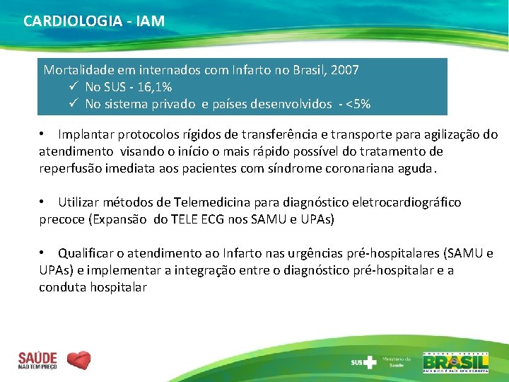 CARDIOLOGIA - IAM Mortalidade em internados com Infarto no Brasil, 2007 ü No SUS