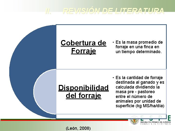 II. REVISIÓN DE LITERATURA Cobertura de Forraje • Es la masa promedio de forraje