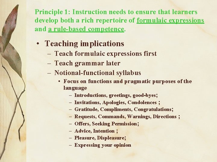 Principle 1: Instruction needs to ensure that learners develop both a rich repertoire of