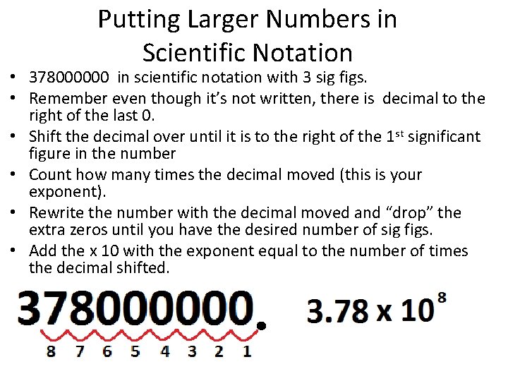 Putting Larger Numbers in Scientific Notation • 378000000 in scientific notation with 3 sig