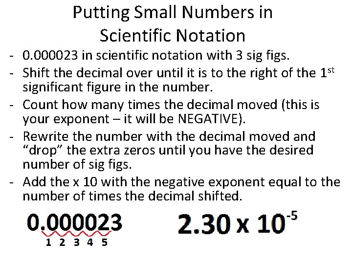 Putting Small Numbers in Scientific Notation - 0. 000023 in scientific notation with 3