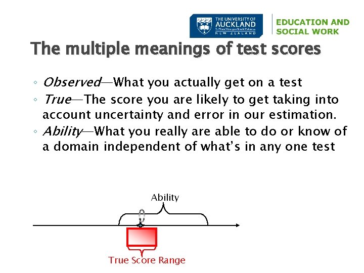 The multiple meanings of test scores ◦ Observed—What you actually get on a test