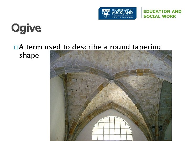 Ogive �A term used to describe a round tapering shape 