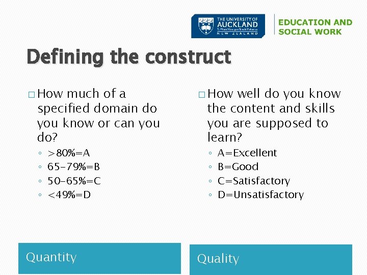 Defining the construct � How much of a specified domain do you know or