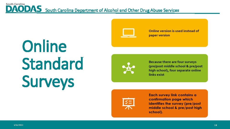 South Carolina Department of Alcohol and Other Drug Abuse Services Online Standard Surveys 1/11/2022