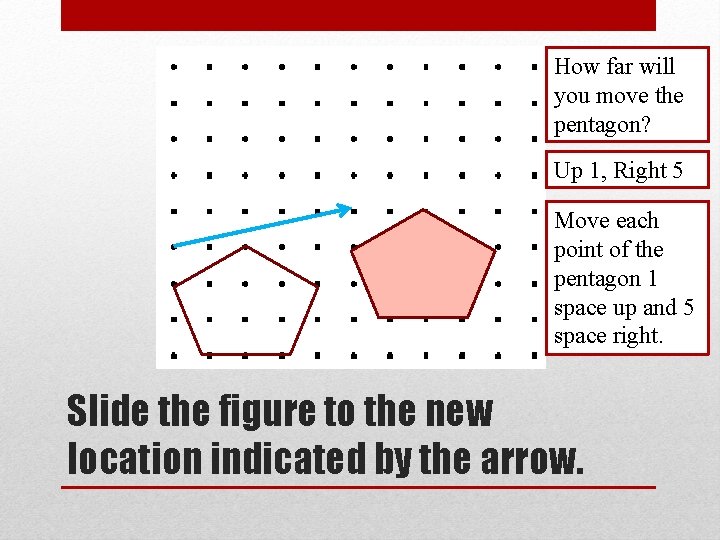 How far will you move the pentagon? Up 1, Right 5 Move each point